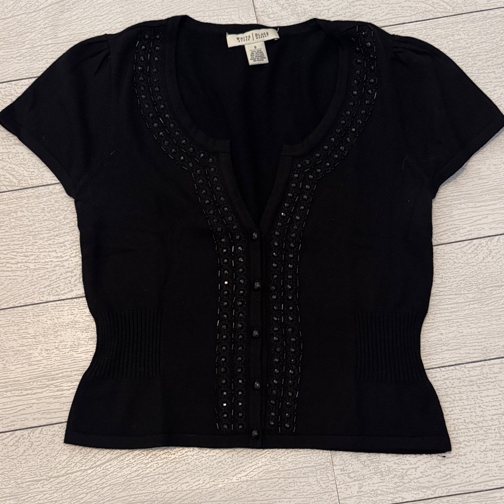 White House Black Market Beaded Knit Top
Size Small | Black